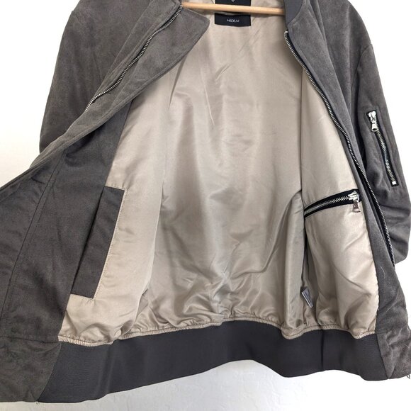 LIFTED ANCHORS Jacket Men's M‎ Gray Suede Bird Bomber Zip Ruched Stretch Sleeves - Picture 9 of 15